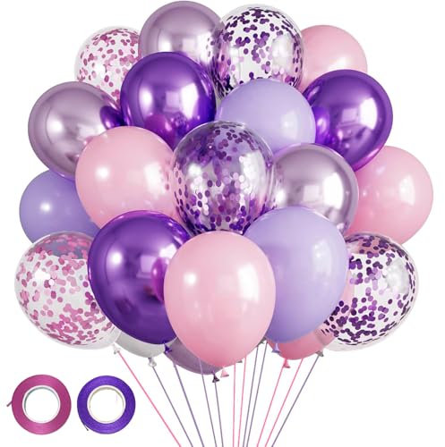 60 Piezas Globos Rosa Púrpura,12 Pulgadas Lilas Confeti Globos,Globos de Confeti Morado MetáLico para Cumpleaños,Bodas Aniversario,Bautizos Comunion Baby Shower,Graduacion Fiesta Decoracion
