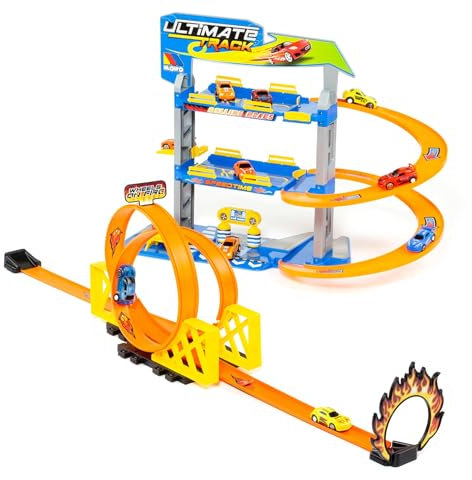 MOLTO - Jouet de garage pour enfants - Garage de voiture - Parking - Train de looping - Multilooping - Avec 3 niveaux de jeu et trajectoire multi-looping séparée - Avec 2 voitures de traction