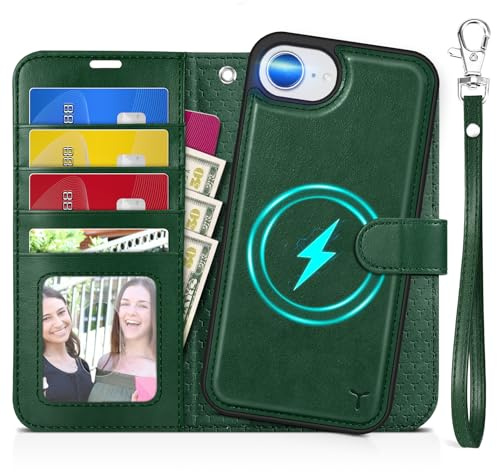 TUCCH Case for iPhone 17e (6.1) 2026/iPhone 16e 2025, 2 in 1 Detachable Wallet Case with[Wrist Strap][RFID Blocking][Wireless Charging][Card Holders] Magnetic PU Leather Shockproof Cover, Evergreen