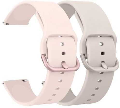 Demark Pack 2 Silicone Watch Straps Bands 20mm 22mm-Quick Release Waterproof Soft Rubber Replacement Straps with Silver Plated Stainless Steel Buckle (Light Pink/Starlight, 20mm)