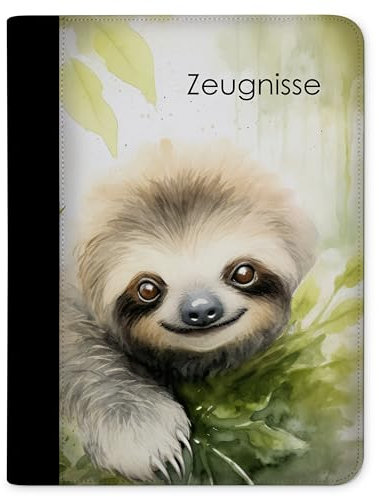 CreaDesign, Kinder Zeugnismappe Mädchen Faultier mit 10 Klarsichthüllen, A4, 24 x 31 x 1 cm, Rücken schwarz