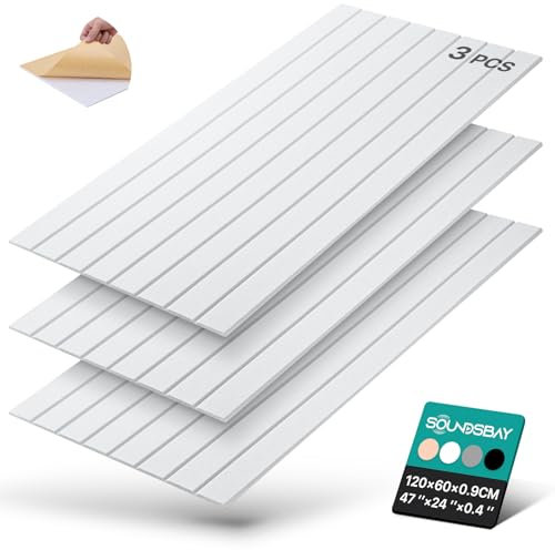 3 Pack Large Sound Proofing Panels Self-adhesive, 47.2'' X 23.6'' X 0.35'' Acoustic Wall Panels, High Density Acoustic Panels, Soundproof Tiles for Door, Ceiling, Recording Studios, Home Office, White