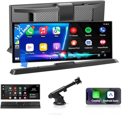 Exklusivität 11,3 Zoll Carplay Android Auto Display mit Stabile Halterung, Wireless Car Play Bildschirm Buddy Display mit Dual-Bluetooth Siri/GOO-gle GPS Navigationsgeräte für Auto Wohnmobile