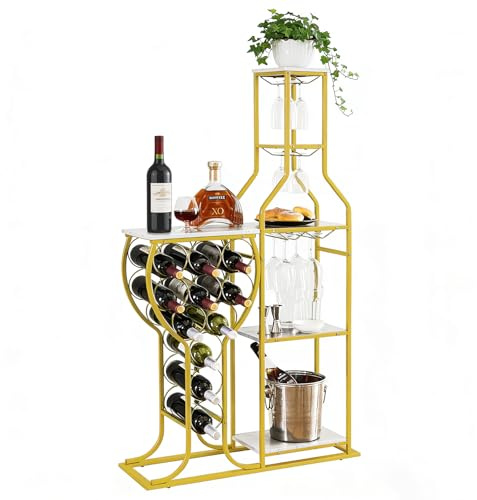 Mantianstar Weinregal mit 5 Ebenen, freistehend, 11 Flaschen, moderner Weinhalter aus Holz, Aufbewahrungsschrank für Zuhause, Bar, Küche, Esszimmer, platzsparender Barständer mit einfacher Montage