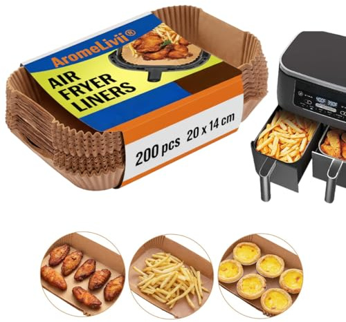 200 Stück Backpapier für Ninja Foodi MAX Dual Zone, 20x14 cm Heißluftfritteuse Zubehör passend für AF200EU, AF300EU, AF400EU & AF500EU, Antihaft Air Fryer Einlagen, Ölfest