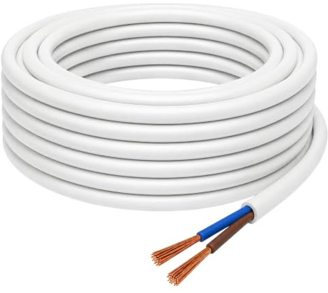 10 m Elektrokabel 2G 2x0,75 mm² H03VV-F Rund – PVC Schlauchleitung für Leuchten & Geräte – Stromkabel 300V – flexibel & leicht (Weiß)