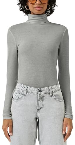 QS Damen Leicht Transparentes Rollkragenshirt Langarmshirt mit Rollkragen