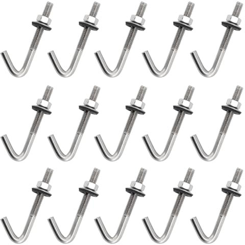 15 Pieces M5x60mm Roof Tile Anchor Bolts Long Shank J Hooks 304 Stainless Steel Concrete Anchors Screws with With Hex Nut and Washer