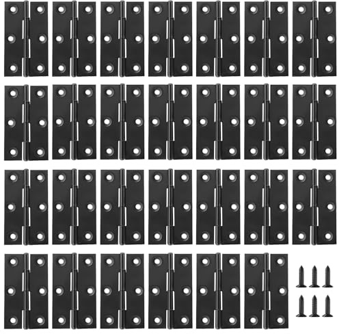 Yitexin 30 Pack 66 x 37 mm Cabinet Door Hinges with Screws for Interior & Exterior, Matte Black Stainless Steel Folding Butt Hinges, Heavy Duty Door Joint for Window Case Lid Wooden Box (30, Black)