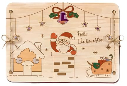 BIROYAL Geldgeschenk Weihnachten Verpackung aus Holz - Weihnachtskarte, Grußkarte für Geld Gutschein Verpackung - Geschenkideen zu Weihnachten - Geld Geschenke für Frau Mann Freund Familie