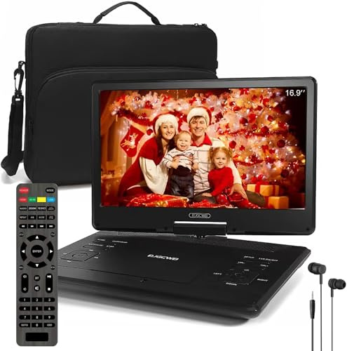 17 Portable DVD Player with Headphones,14.1 Large HD Screen with Extra Carrying Bag,4-6 Hours Rechargeable Battery,Support HDMI in/USB/AV-in/Out and Multiple Disc Formats,High Volume Speaker,Black