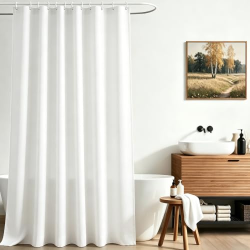 Lerores Tenda da doccia 120 x 160 cm, colore bianco puro, orlo appesantito, antimuffa, impermeabile, lavabile, in poliestere, per bagno, vasca da bagno con 8 anelli per tenda da doccia