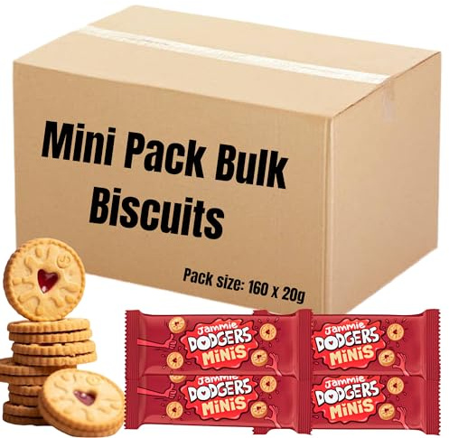 Mini Jammie Dodger 20g - 4 Biscuits Perpack Bulk Biscuits Cookies Individually Wrapped Multipack Shortcake With Raspberry Apple Jam - Vegan Friendly (Pack of 160)