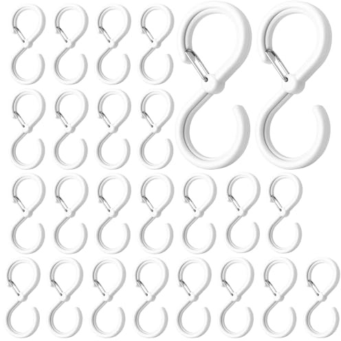 ZYLOUY 24 Stück 6.4 × 2.9cm Weiße S Haken Kunststoff, Haken mit Sicherheitsverschluss Für Kleiderstange, S-Haken zum Aufhängen Kunststoff Garderobenhaken, Ideal Für Garderobe Küche Bad