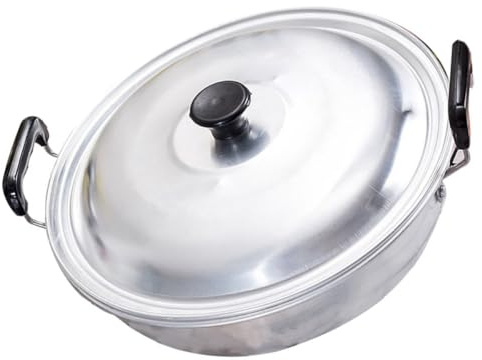 LOORGVEL Olla de Aluminio Grueso de 22 Cm con Doble Asa para Cocinar Ramen y Fideos, Cacerola Pequeña para Sopas y Gachas, Utensilio Portátil para Cocina Doméstica y Gas, Ollas de Cocina