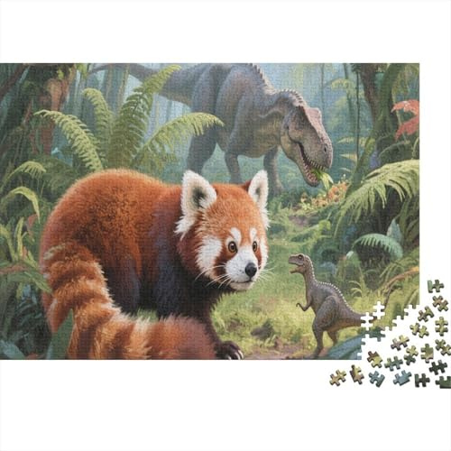 Red Panda in Jungle 1000 Pcs 3-Layer Cardboard Dinosaur Adventure Scene Classic Puzzle, Ultra Hard for Adults, Stress Relief, Wall Decor & Family Game Night Gift 38x26cm/1000pcs