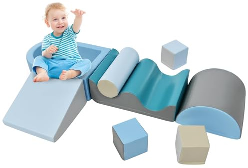 kozamas Lot de 9 blocs de construction en mousse, avec piscine à balles et toboggan, cadre d'escalade d'intérieur avec piscine à billes, cubes de motricité imperméables à partir de 1 an, aire de jeux