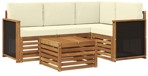 vidaXL Outdoor-Sofagarnitur 5 pcs Natur und Creme 59 x 59 x 37 cm, Moderner Garten-Sofaset, Coole Terrassenmöbel, zeitgemäße Lounge, modulares Design, Akazien-Elemente