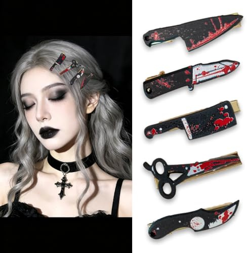 5 Pcs Mini Knife Hair Clips Goth Horror Hair Accessories for Women Punk Hairpins Barrettes Alligator Clips for Cosplay Halloween Party Decoration Supplies