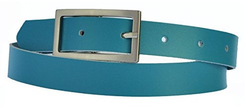 DayneQ Schmal 2,5cm Breit Echt Leder Guertel mit 4 Eckiger Schnalle Hell-Blau 90cm Bundweit