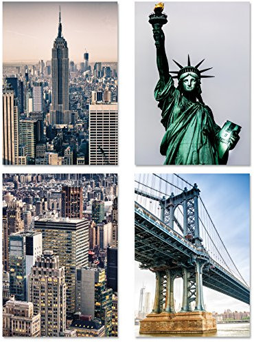 PICSonPAPER Poster 4-Set New York 1, ungerahmt DIN A4, Dekoration fürs Wohnzimmer oder Büro, Dekoposter, Kunstdruck, Geschenk