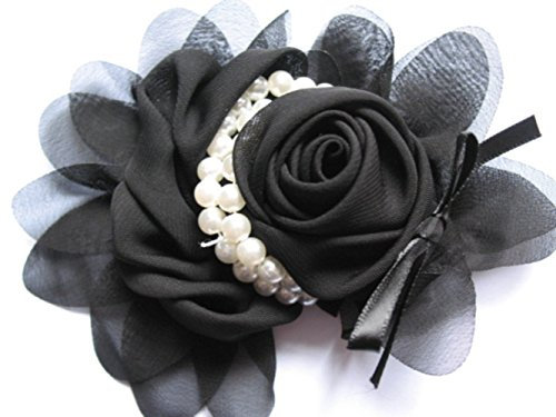 YYCRAFT Pack Of 5pcs Chiffon Rose Flower Pearls Bow Headband-Black