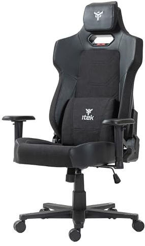 Itek Gaming Chair SHUTTLE PM66 – Sedia da Gaming Ergonomica in PVC e Tessuto con Braccioli 3D Regolabili, Schienale Reclinabile, Cuscini Lombare e Cervicale – Colore Nera