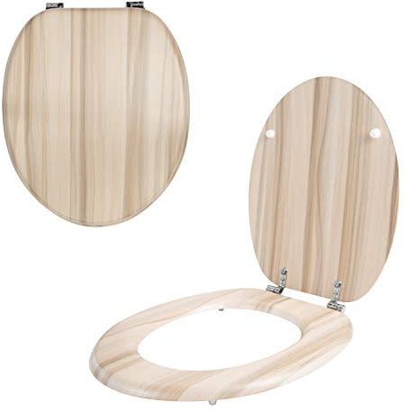 Anika 92529 Ash Effect Toilet Seat Anti Bacterial Coating Chrome Hinges, 43cm x 37.5cm