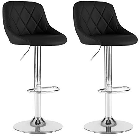 Neo 2X Madrid Chrome Gas Lift Swivel Faux Leather Kitchen Gas Height Adjustable Breakfast Bar Stools Barstools Seats Chairs (Black)