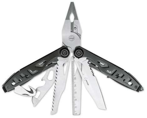 BÖKER PLUS® Specialist II - EDC Multitool mit Etui - 11 in 1 Notfall Multifunktions-Werkzeug mit Zange, Draht- & Gurtschneider, Klinge, Säge, Feile, Dosen- & Flaschenöffner, Bithalter, Glasbrecher