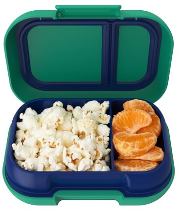 Bentgo Kids Snack - 2 Compartment Leak-Proof Bento Box Container for Snacks and Small Meals, Easy-Open Latch, Dishwasher Safe, BPA-Free for School, Daycare, & Sports - Ideal for Ages 3+ (Green/Navy)