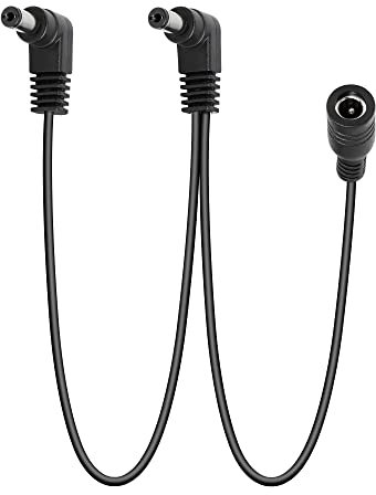 GELRHONR Daisy Chain Power Cable,1 to 2 Way Daisy Chain Cable Guitar Effect Pedal Power Supply Splitter Cable,DC5521 9V 2A Splitter Cord with Right Angle-1.8Ft