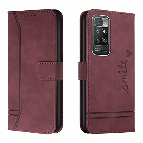 Trugox Handyhülle für Xiaomi Redmi 10 Hülle Klappbar Klapphülle mit Kartenfach Handytasche Handy Schutzhülle Tasche Leder Wallet Flip Case Slim Book Cover - Bordeauxrot