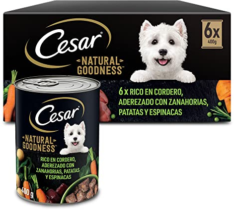 Cesar Natural Goodness Nassfutter für Erwachsene Hunde, mit Lamm, Karotten, Kartoffeln und Spinat, 6 Dosen x 400 g