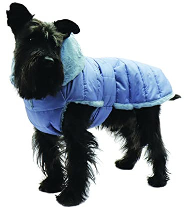 Fashion Dog Hunde-Steppmantel mit Kunstpelz-Futter - Azzurro - 36 cm