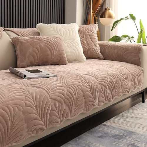 WYJHNLBEDC Sofa überwurfdecke, Sofaschutz Hund/Katze, Warmer Super Weicher Kurzer Plush Fleecedecke Sofa/Couch überzug/Sofabezug 1 2 3 Sitzer L Form U Form Ecksofa(110x240cm), Hellbraun