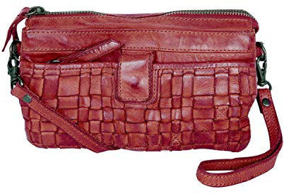 Bear-Design Leder Damen Tasche mit RFID Schutz, Umhängetasche, Cross Body, Clutch geflochten, Ledertasche Used Look Gratis Artikel, Rot