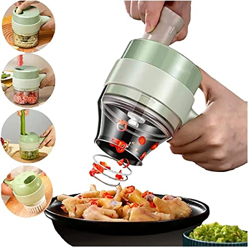 YLFC Juego Cortador Verduras Eléctrico Mano 4 En 1, Picador Verduras Multifunción, Rebanador Frutas, Mini Triturador Barro Ajo Eléctrico, para Jengibre, Chile, Frutas, Cebollas, Verduras