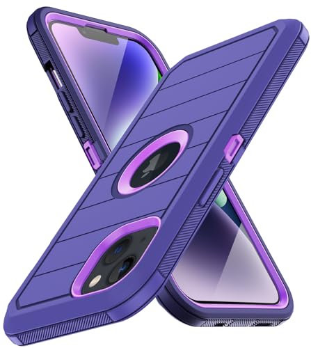 Aimoll-88 Schutzhülle für iPhone 14, iPhone 13, [mit integriertem Displayschutzfolie] [Militärqualität, Fallschutz] Ganzkörperabdeckung, stoßfeste Schutzhülle für Apple iPhone 14/13 (Marineblau/Lila)