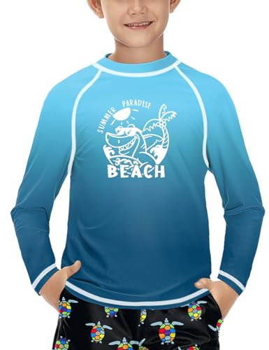 Jungen Fit UV Shirt UPF 50+ Schnelltrocknend Rundhals Sonnenschutz Rashguard Wagen Blau 150