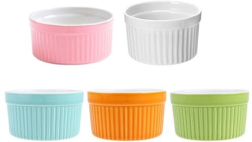 BESTonZON 5 Pièces Bol De Cuisson en Céramique Petits Bols à Dessert Ramequins Crème Brûlée Bols De Glace Ramequins Personnels Ramequins De 4 Onces Ramequins avec Couvercles Four Ménage