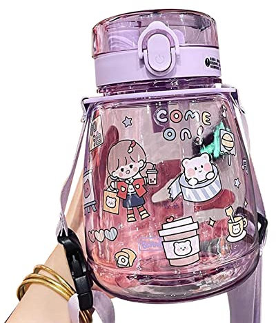 backlight Big Belly Water Bottle | 1300ml Gradient Color Water Cups with Straw - Bottles with Two Ways to Dinking, Cute Water Cups With Straw Strap, Portable Bottles for Women/Teen Girl/School