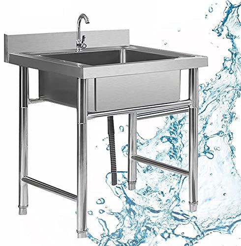 Plan De Travail Inox Evier, Évier Utilitaire sur Pied, Évier Multifonctionnel Commercial, avec Robinet Pivotant, pour Intérieur,Extérieur