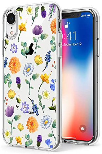 Unov Hülle Kompatibel mit iPhone XR Hülle klar Transparent Schlanke Schutzhülle Weich TPU Stoßstange Geprägtes das Muster Stoßdämpfung 6.1 Zoll (Blumen Garten)