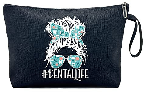 ZHANTUONE Zahnarzt-Kosmetiktasche, Zahnhygieniker-Geschenk, das beste Geburtstagsgeschenk für Zahnärzte, für Frauen, Zahnhygieniker, Make-up-Tasche, Studenten, Schwarz, Gemeinsamer Stil