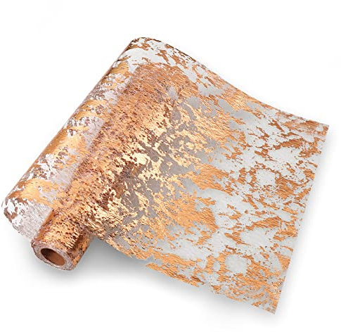 Hejo Glänzend Rosegold Tischläufer, 28cm × 10m Dekostoff für Familientisch, Hochzeit, Weihnachten, Ostern