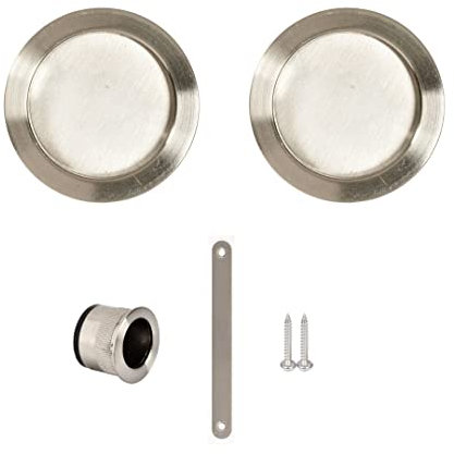 Yale Lot de 2 Poignées cuvettes Rondes encastrables pour Porte coulissante - Ø intérieur 48 mm - Acier Finition nickelé brossé - Convient pour Portes en Bois - Inclus Tire-Doigt, Cache mortaise, vis