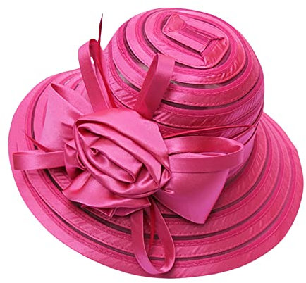 Damen Sonnenschutz Sonnenhut Leichter Derbykappe Kirche Hochzeit Fascinator Cloche Bowler Hut Sommer Mesh Bowler Hut Mode Berühmtheit Mode Hut im Freien Sonnenschirm Breite Krempe (Hot Pink, One Size)