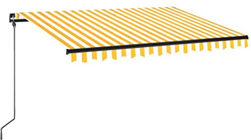 Einziehbare Markise mit LED, Gelenkarmmarkise Sonnen- & Wasserschutz Sonnenmarkise mit Handkurbel, Balkonmarkise Gelenkmarkise Wandhalterung, für Outdoor Terrasse Balkon, 350x250 cm Gelb und Weiß
