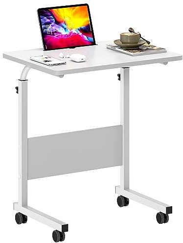 SogesHome Computertisch Beistelltisch Laptoptisch 60 x 40 cm höhenverstellbar PC-Tisch Betttisch Kleiner Schreibtisch auf Rollen Desktop mit Nut